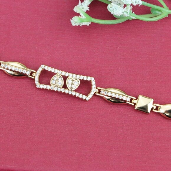 "Elegant Rose Gold Bracelet with Double Drop Stone Accent, XPBL0919 - Picture 1 of 12